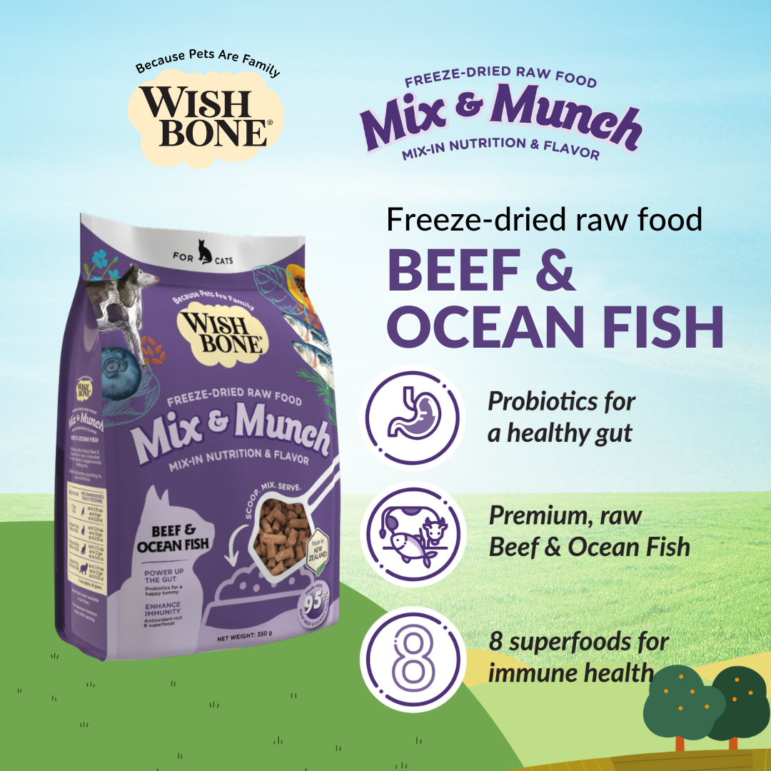 Wishbone Beef & Ocean Fish Freeze-Dried Raw Topper for Cats 350g